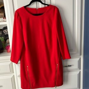 JCrew red fully lined gold zipper dress.  Size 12
